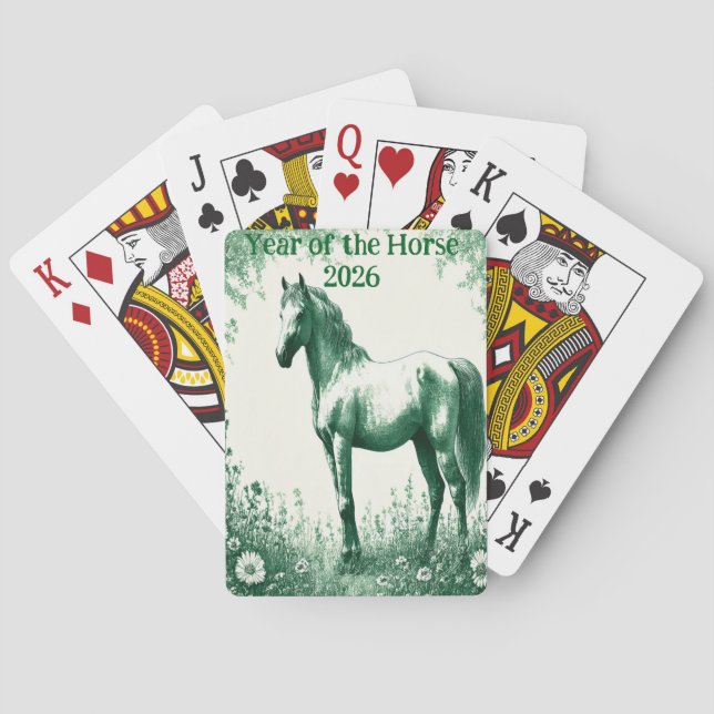 Green Horse Toile de Jouy Customized Playing Cards Casinokort (Baksidan)
