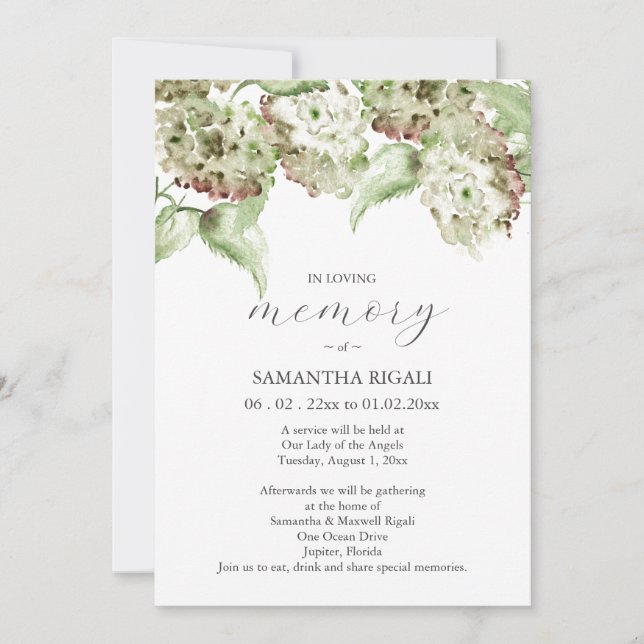 Green Hydrangea Celebration of Life Invitations Inbjudningar (Framsida)
