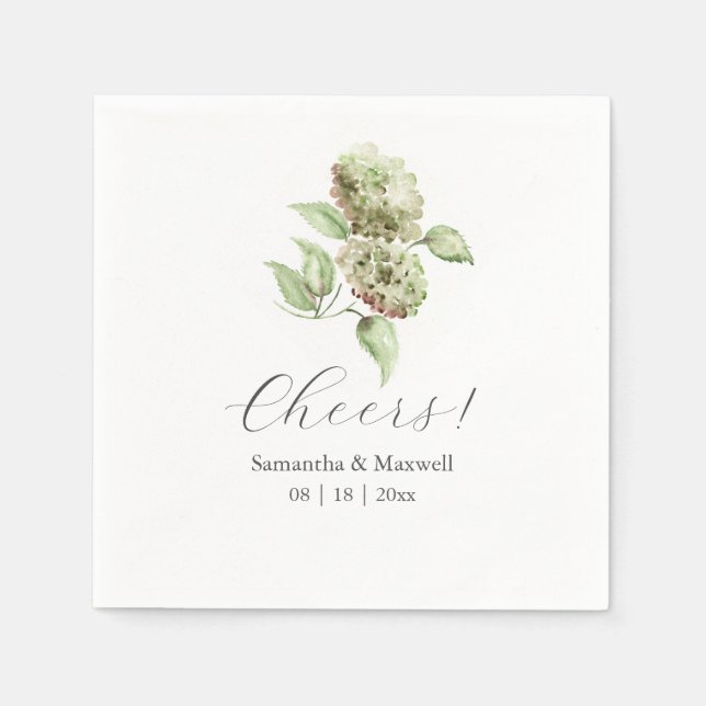 Green Hydrangea Cocktail Napkins Pappersservett (Framsidan)