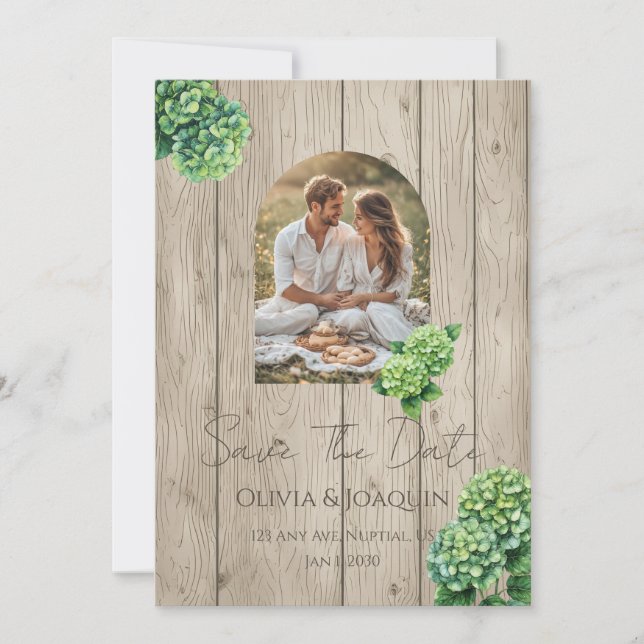 Green Hydrangea Wedding Invitation Inbjudningar (Framsida)