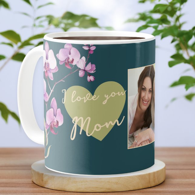 Green I Love You Mom Floral Mother's Day Photo Kaffemugg (Skapare uppladdad)