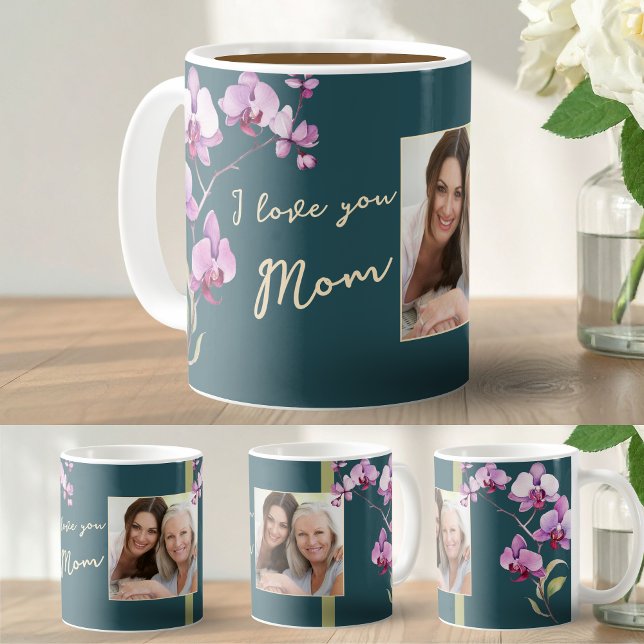 Green I Love You Mom Floral Mother's Day Photo Kaffemugg (Skapare uppladdad)