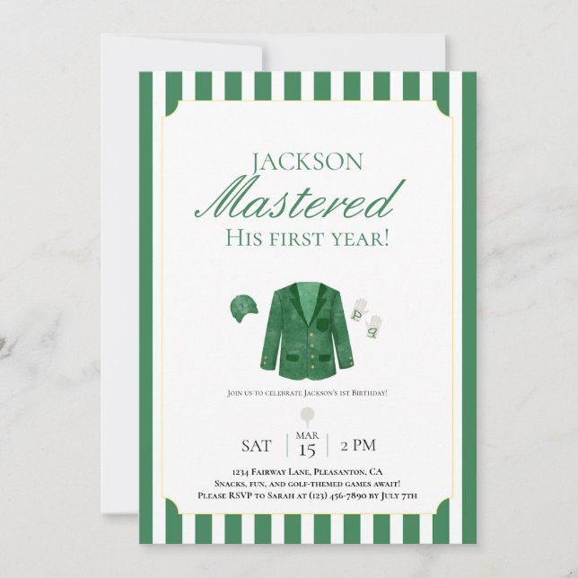 Green Jacket Golf 1-årsjubileum Inbjudningar (Framsida)