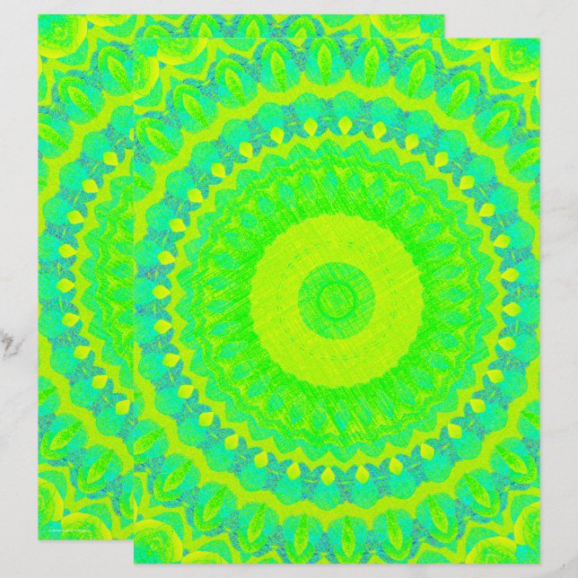 Green Kaleidoscope Scrapbook Paper 2-Sided Page (Fram/baksida)