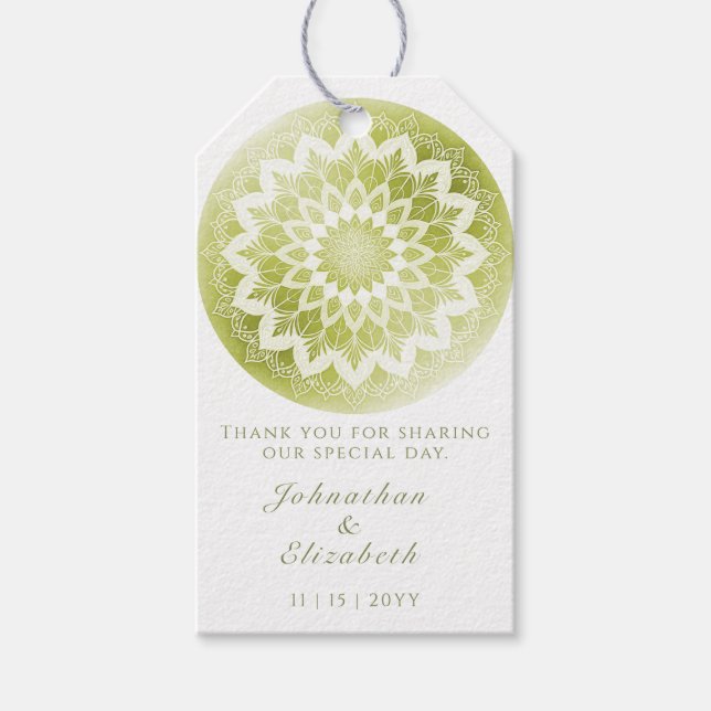 Green Lace Mandala Wedding Favor Presentetikett (Framsidan)