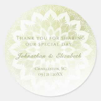 Green Lace Mandala Wedding Favor Runt Klistermärke