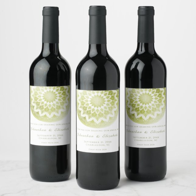Green Lace Mandala Wedding Wine Label Vinflaska Etikett (Flaskor)