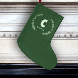 Green Laurel Wreath Letter C Monogram  Stor Julstrumpa