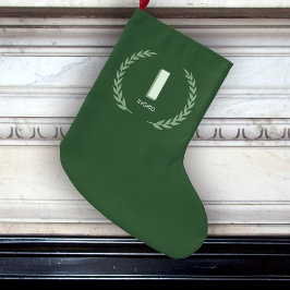Green Laurel Wreath Letter I Monogram  Stor Julstrumpa
