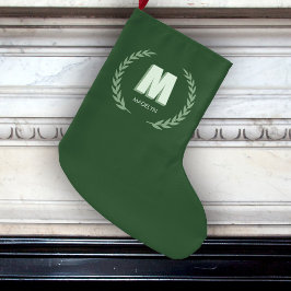 Green Laurel Wreath Letter M Monogram  Stor Julstrumpa