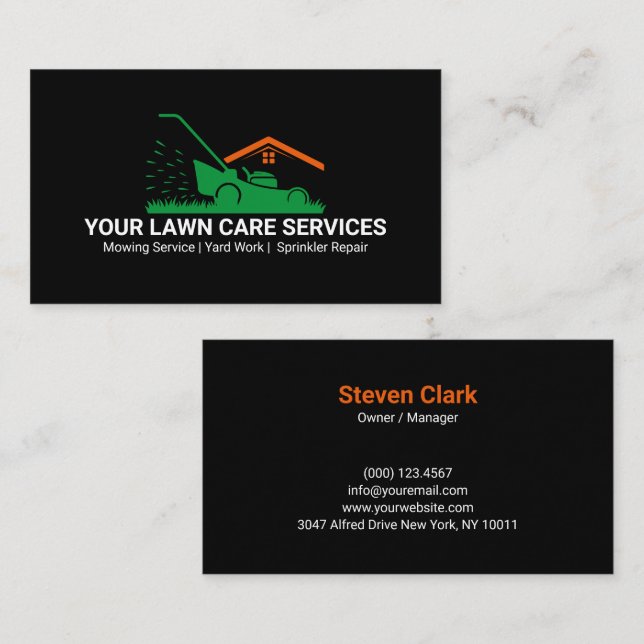 Green Lawn Mower Landscaping Service Visitkort (Fram/baksida)