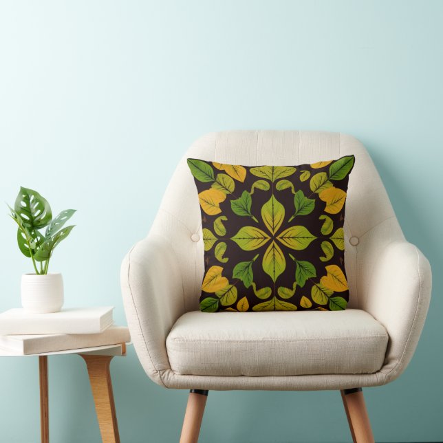 Green Leaf Abstract Square Throw Pillow Kudde (Stol)