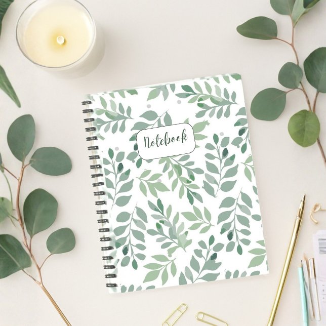 Green Leaf Pattern Personalized Notebook Anteckningsbok (Skapare uppladdad)