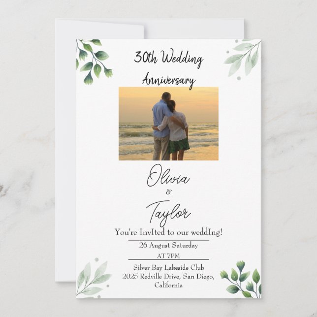 Green Leaf' Standard 30th Wedding Anniversary  Inbjudningar (Framsida)