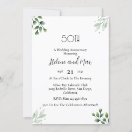 Green Leaf' Standard 50th Wedding Anniversary  Inbjudningar
