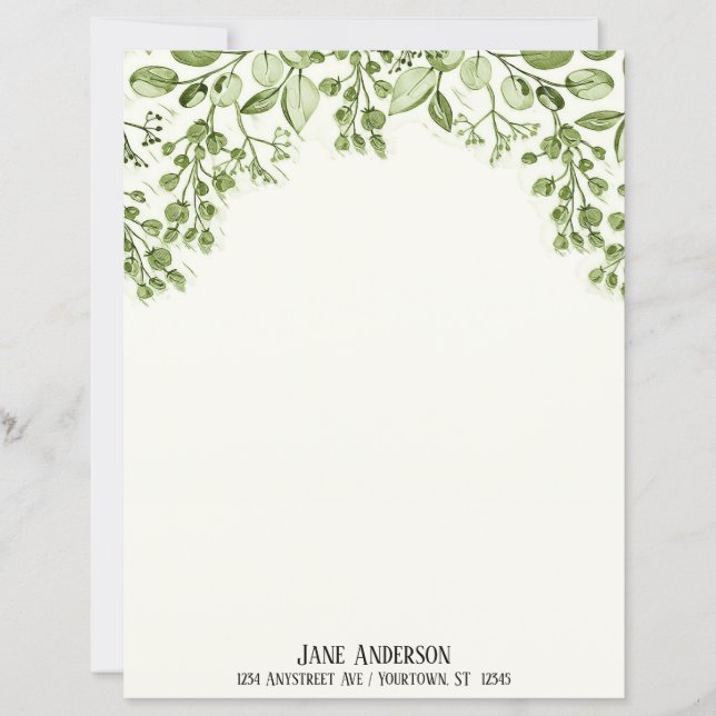 Green Leaves and Berries Stationery Paper (Framsida)