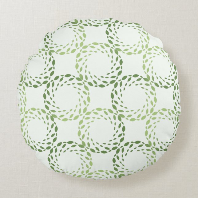 Green Leaves Circular Pattern Design Round Pillow Rund Kudde (Framsidan)