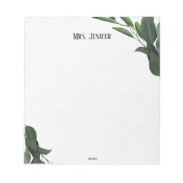 Green Leaves Minimalist Teacher Notepad Anteckningsblock