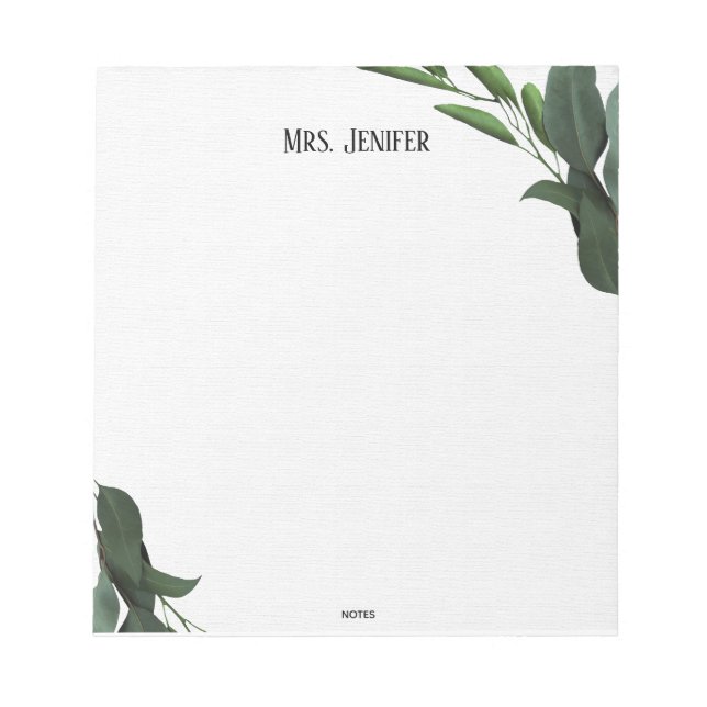 Green Leaves Minimalist Teacher Notepad Anteckningsblock (Framsida)