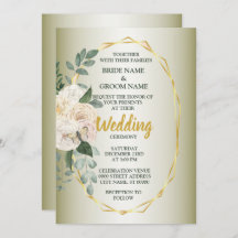 Green Leaves Pink Floral Golden Geometric Wedding