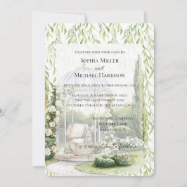 Green Leaves White Floral Love Bunny Wedding Inbjudningar