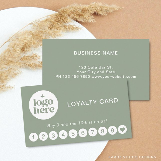 Green Logo Modern Professional Loyalty Card Visitkort (Front and back of a 3.5 x 2 in. is shown, personalize and choose size, corner and paper style.)