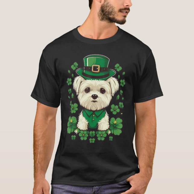 Green Maltese dog shamrock on St Patricks Day Malt T Shirt (Framsida)