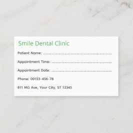Green Medical Dental Appointment Card Tidsbeställning Kort