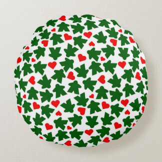Green Meeple with Red Heart Rund Kudde