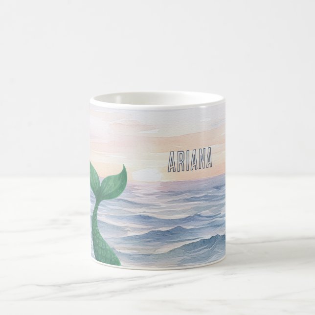 Green Mermaid Tail Ocean Sunset Kaffemugg (Center)