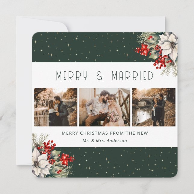 Green Merry and Married Botanical Christmas Card Julkort (Framsida)