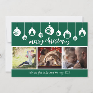 Green Merry Christmas Hanging Ornament Photo Julkort