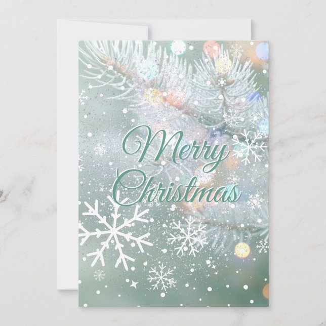 Green Merry Christmas Snowflakes Julkort (Framsida)