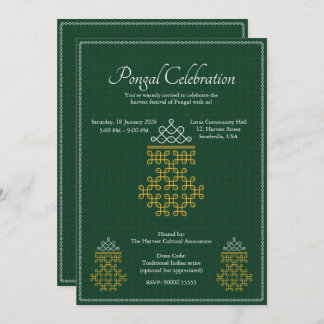 Green Minimal Tamil Kolam Pongal Inbjudningar