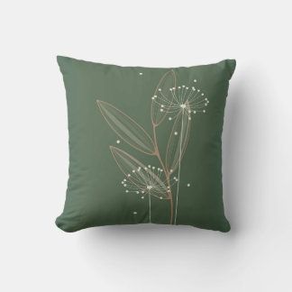 Green Minimalist Botanical Line Art Floral Kudde