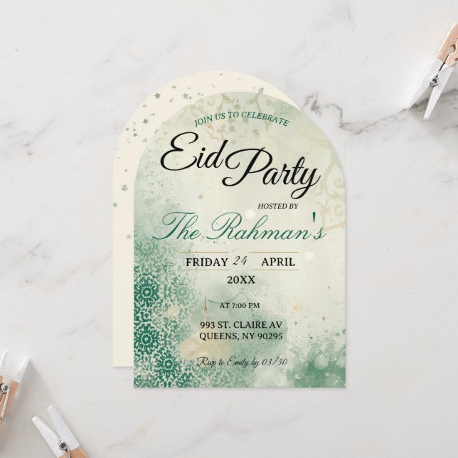 Green Minimalist elegant Eid Party Invitation Card Inbjudningar (Fram/Back In Situ)