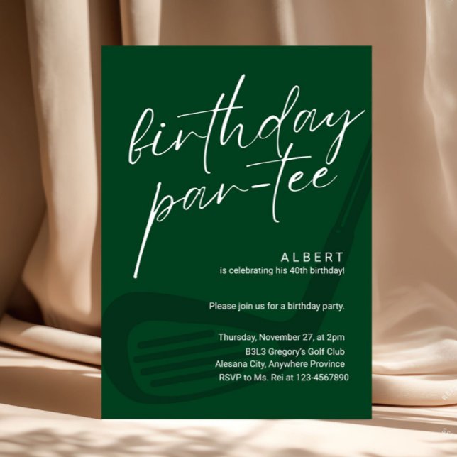 Green Minimalist Men Golf Birthday Par-Tee Inbjudningar (lets par tee, modern, trendy golf invitation, golf theme birthday, golf invitations, golf birthday p)