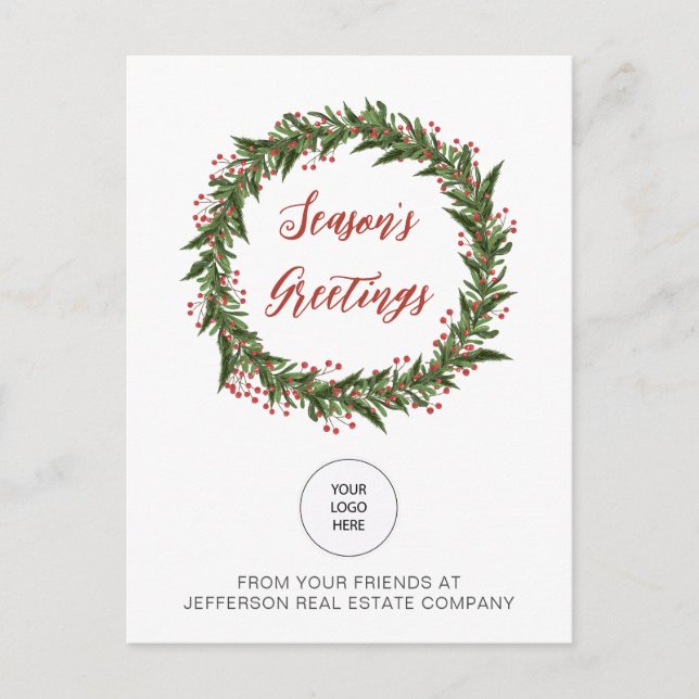 Green Mistletoe Wreath Company Logotyp Företag  Helg Vykort (Framsida)
