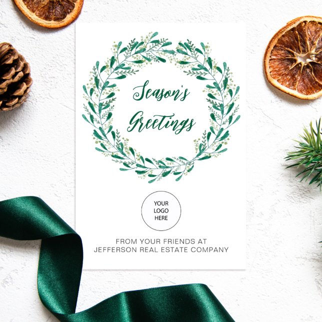 Green Mistletoe Wreath Company Logotyp Företag Helg Vykort (Skapare uppladdad)