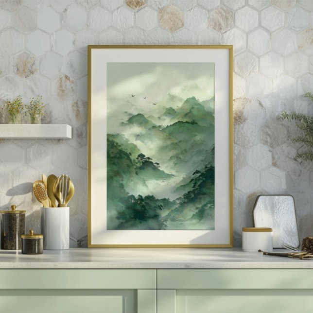 Green Misty Mountain Landscape Art Canvastryck (Skapare uppladdad)