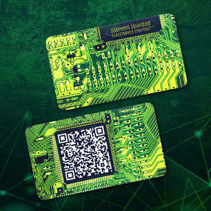 Green Modern Printed Circuit Board Custom QR Code Visitkort