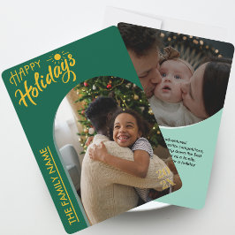 Green Modern Script Happy Holidays 2 Photo Card Julkort