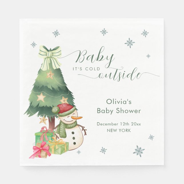 Green Modern Winter Snowman Baby Shower Pappersservett (Framsidan)