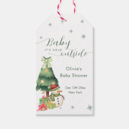 Green Modern Winter Snowman Baby Shower Presentetikett