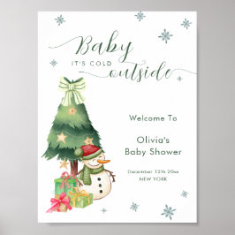 Green Modern Winter Snowman Baby Shower Welcome Poster