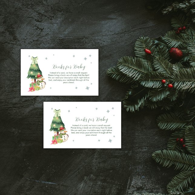 Green Modern Winter Snowman Books For Baby Shower Tilläggskort (Green Modern Winter Snowman Books For Baby Shower Enclosure Card)