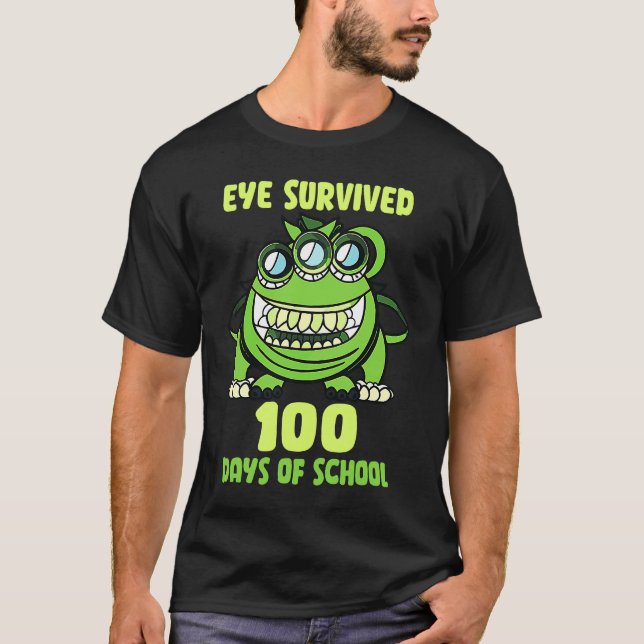Green  Monster Eye Survived 100 Days Of School Par T Shirt (Framsida)