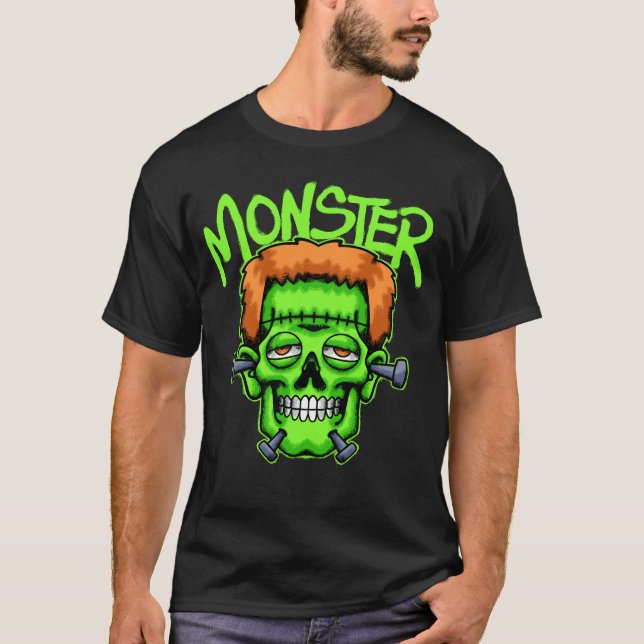 Green Monster Head streetwear T Shirt (Framsida)