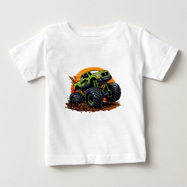 Green Monster Truck Off-Road Racing Illustration T Shirt (Framsida)