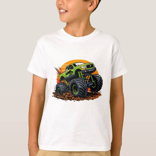 Green Monster Truck Off-Road Racing Illustration T Shirt (Framsida)